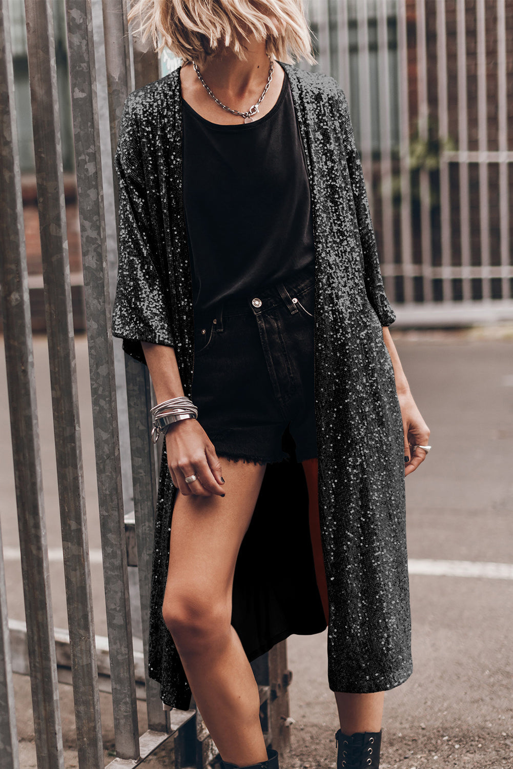 Sequin Open Front Duster Cardigan | Sheer Sparkle