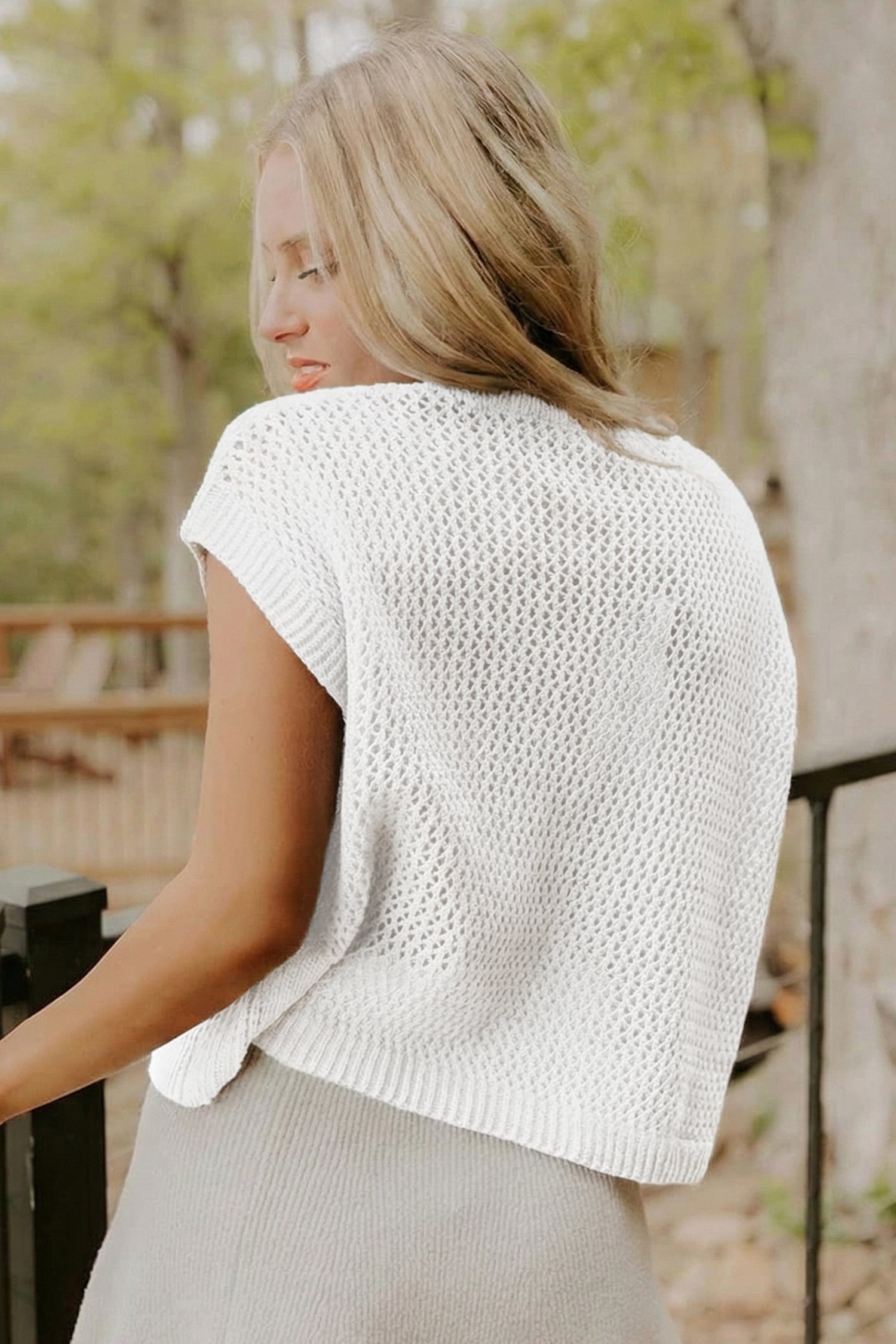 USA Flag Crochet Short Sleeve Sweater Top