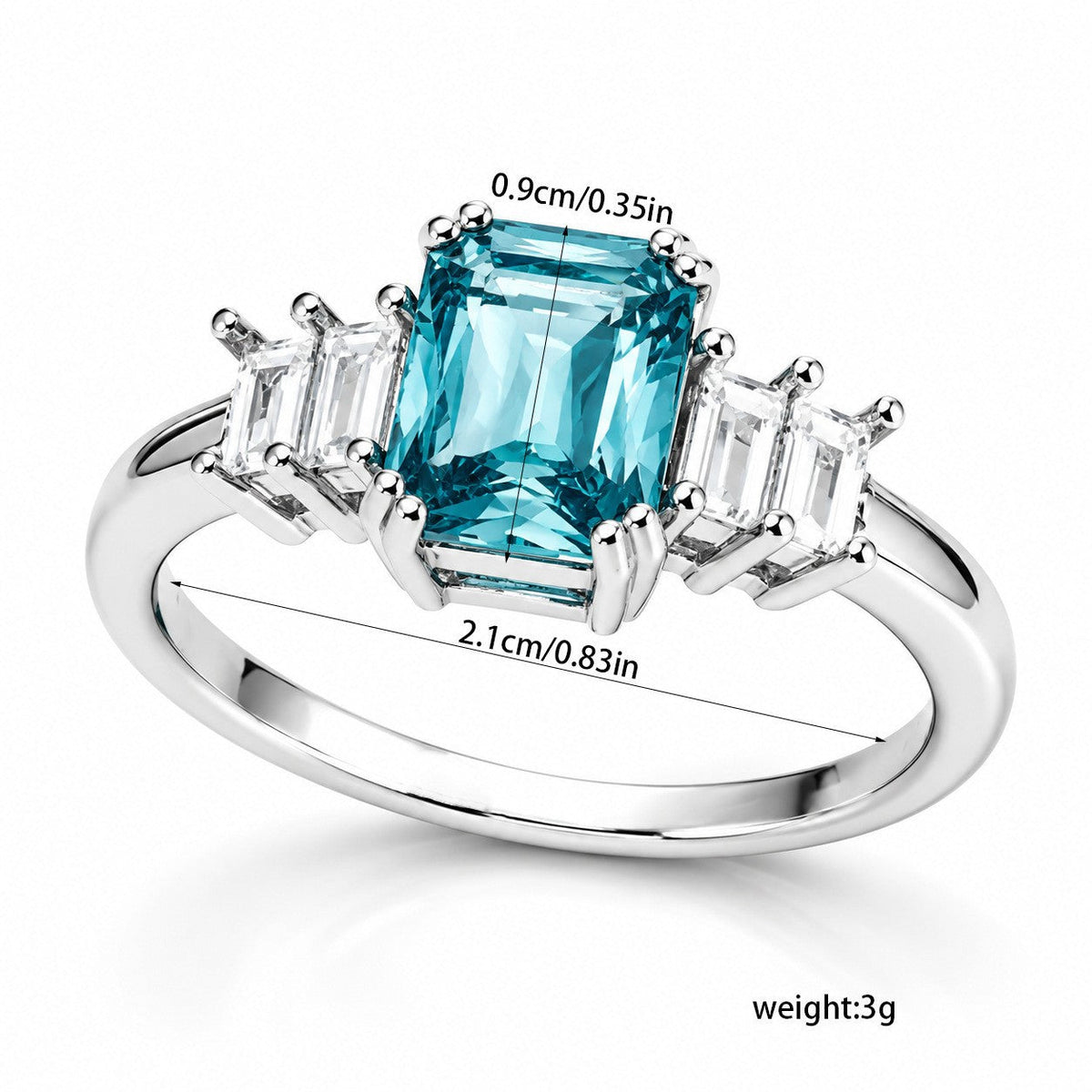 Copper Inlaid Simulated Sea Blue Zircon Ring For Women, Elegant Fashion Wedding Engagement Statement Ring