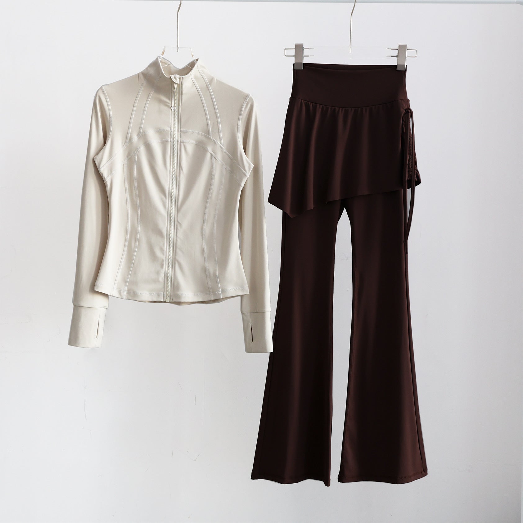 Women’s Long Sleeve Zip-Up Athletic Running Set Gym Outfit - Image 3