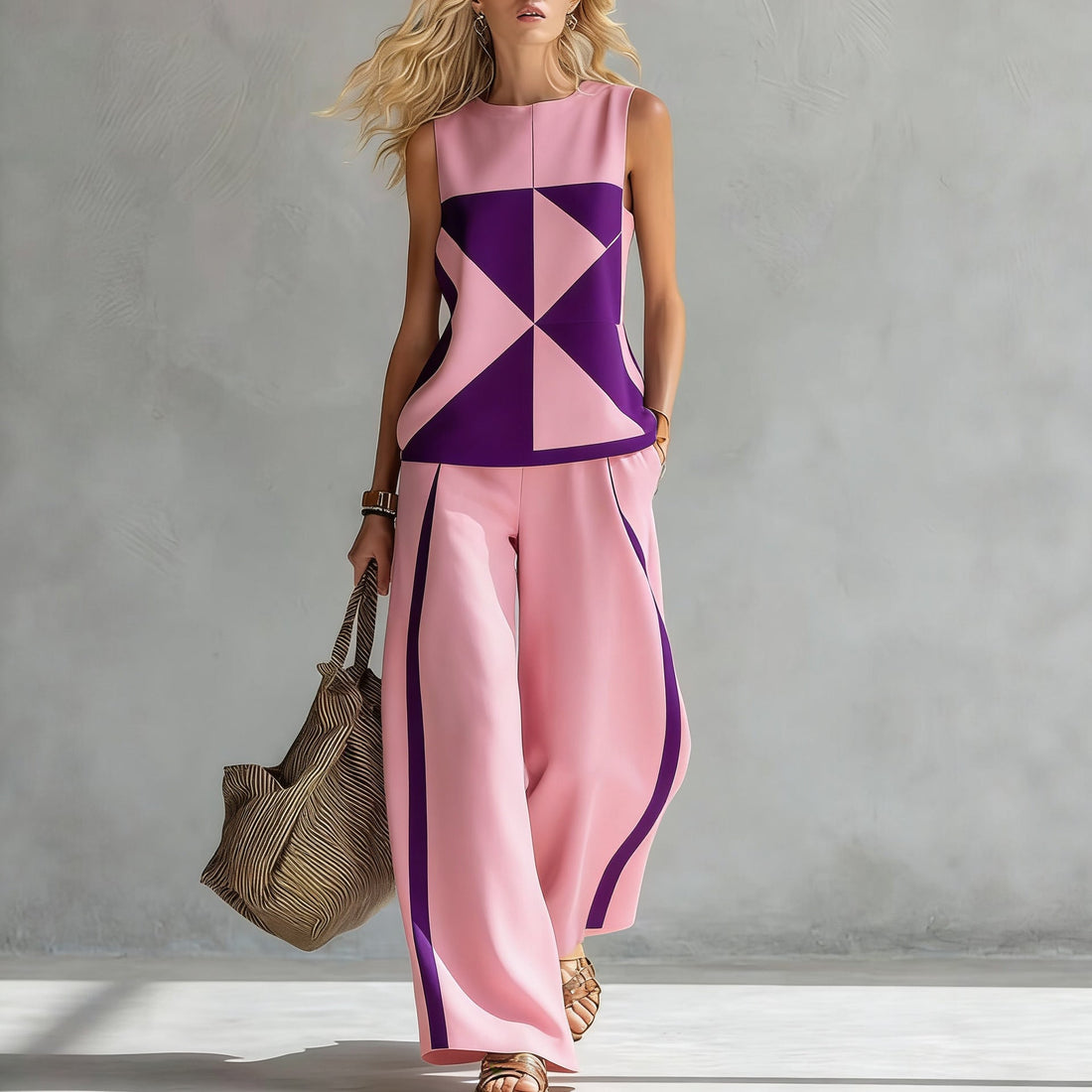 Women's Sleeveless Printed Tank Top and Wide-Leg Pants Set - Image 12