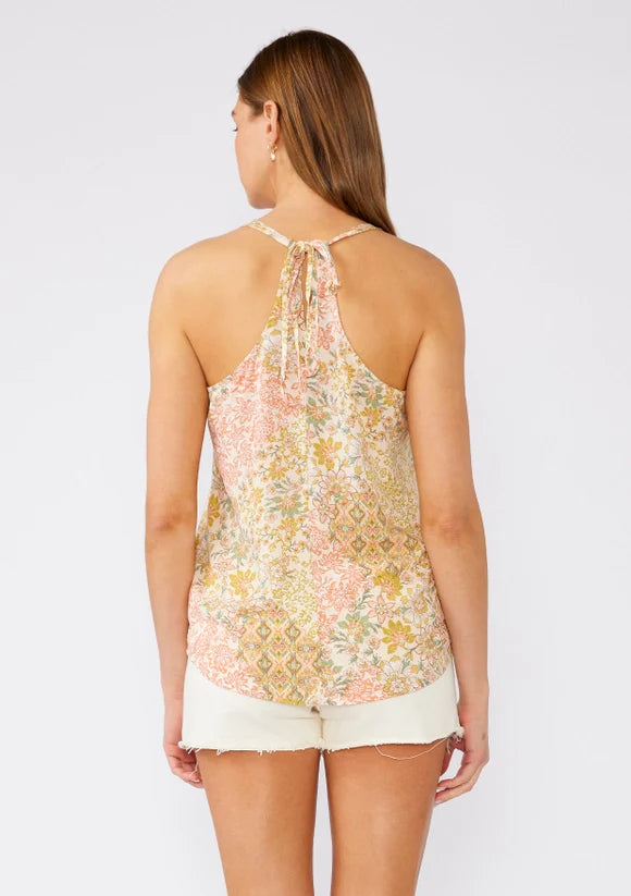Bohemian Floral V Neck Racerback Tank in Dusty Peach and Rust
