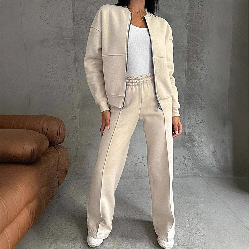 Women’s 2-Piece Zip-Up Sweatshirt Jacket and Wide-Leg Pants Set - Image 4