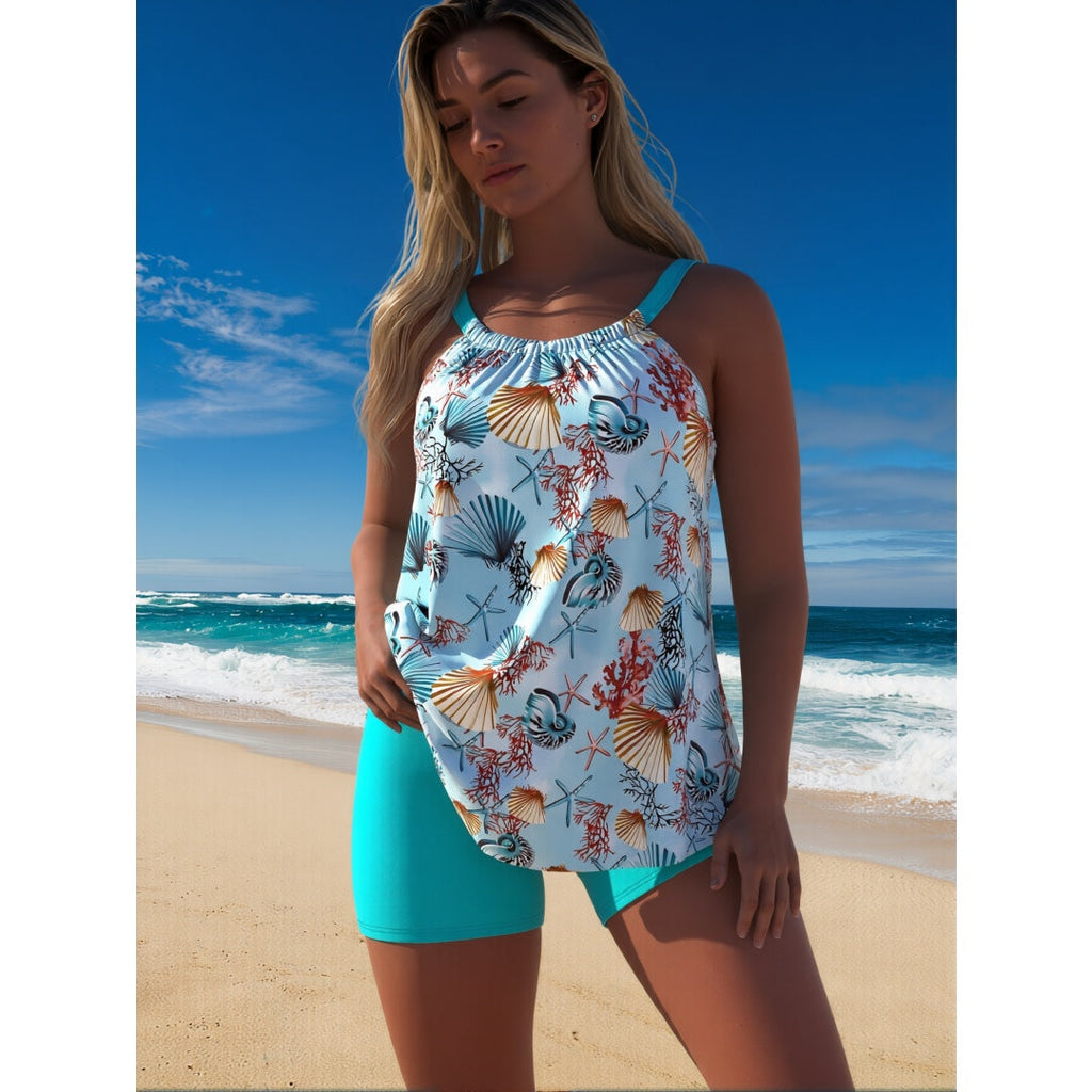 Women's One-Piece Swimsuit Sporty Coastal Print Swimwear