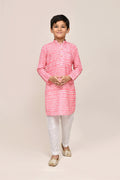 Elegant Pink Cotton Silk Kurta set with white straight-fit trousers