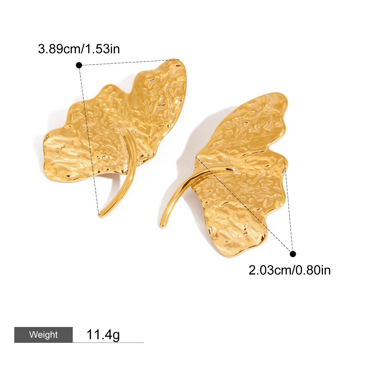 18K gold irregular leaves with texture design simple and unique earring ring set