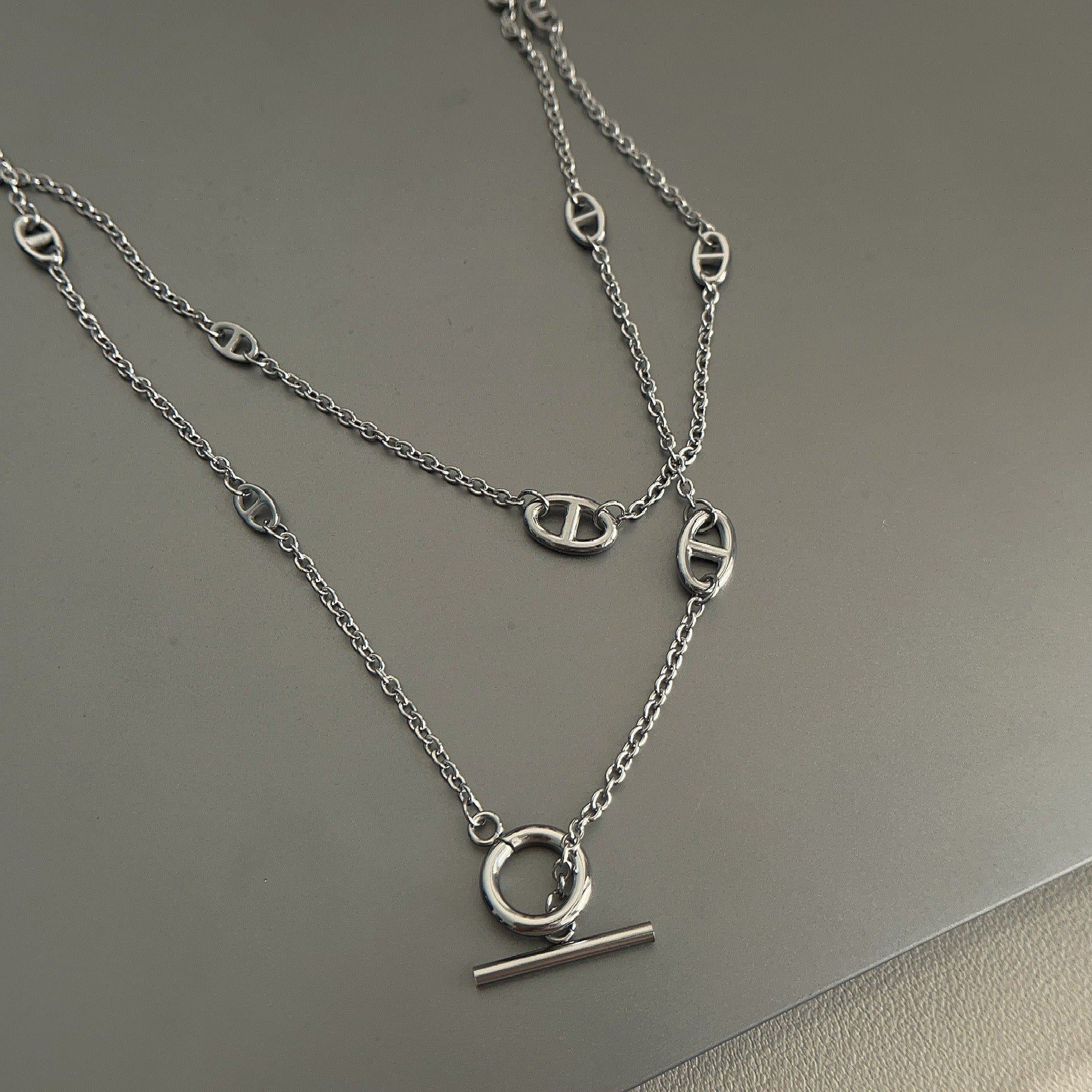 18K Gold Plated Titanium Steel Pig Nose Statement Necklace