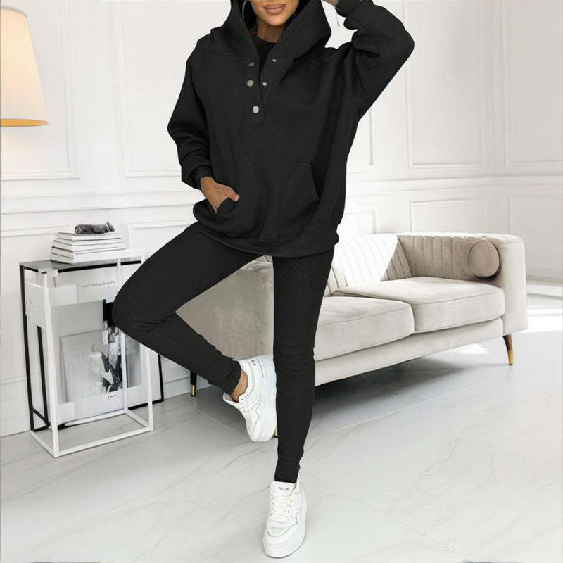 Women Solid Color Three Piece Set Hooded Sweatshirt Vest Pants - Image 6