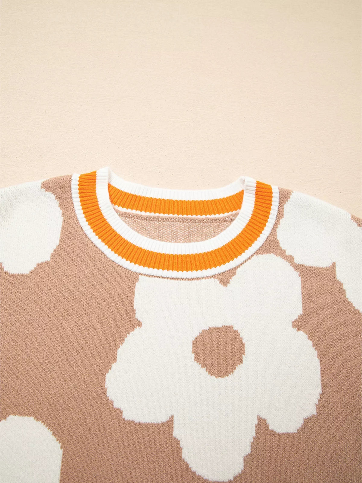 Flower Pattern Contrast Striped Baggy Sweater
