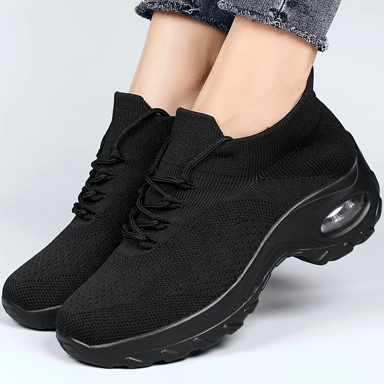 Women Lightweight Cushioned Arch Support Breathable Black Sneakers - Image 5