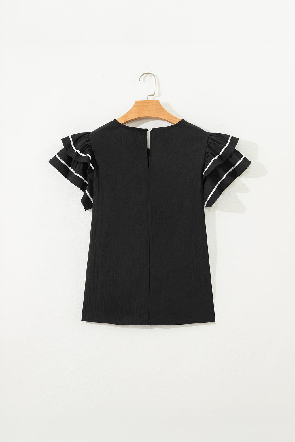 Contrast Trim Ruffle Short Sleeve Blouse