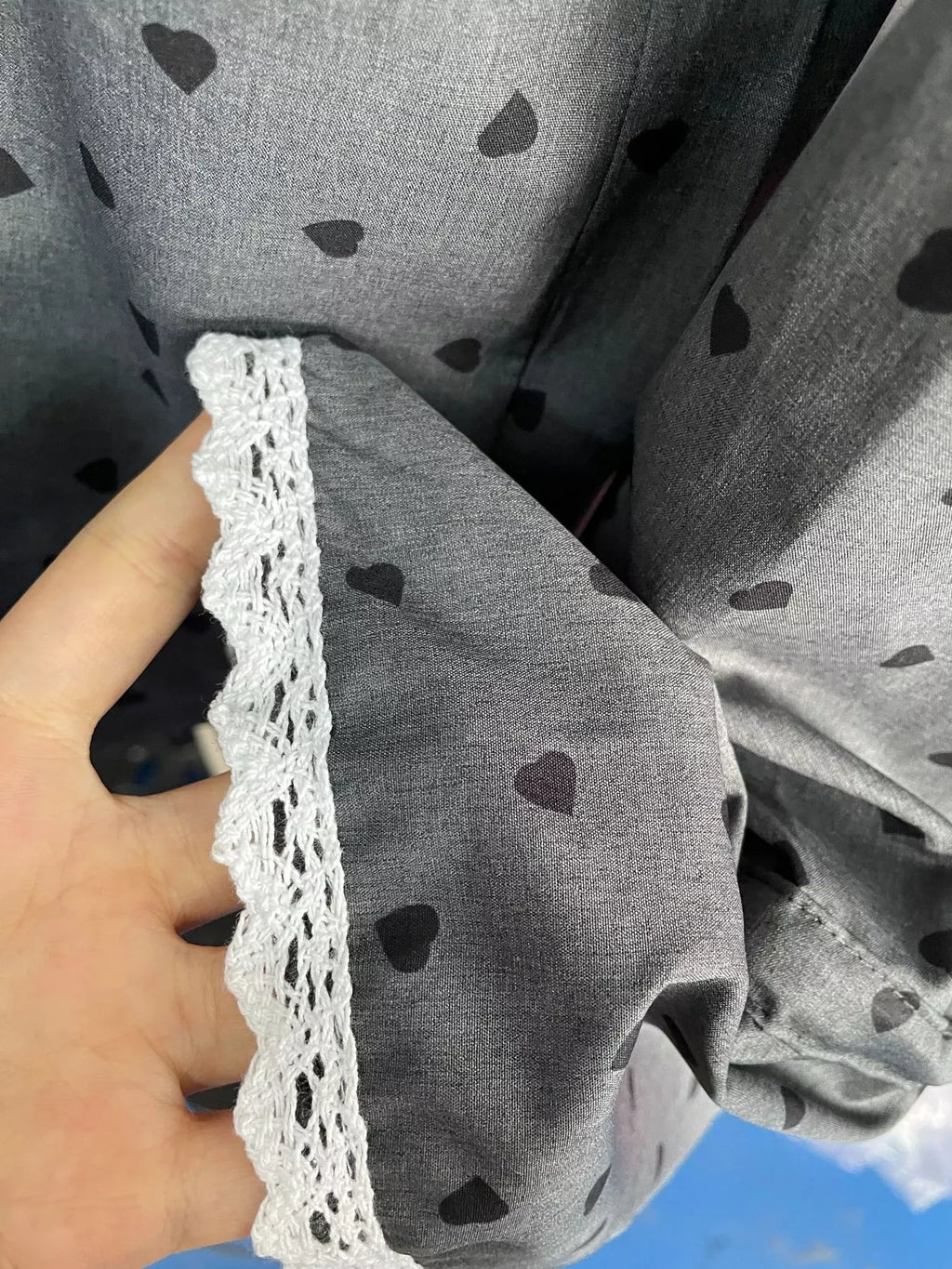 Heart Print Button Up Flounce Sleeve Shirt