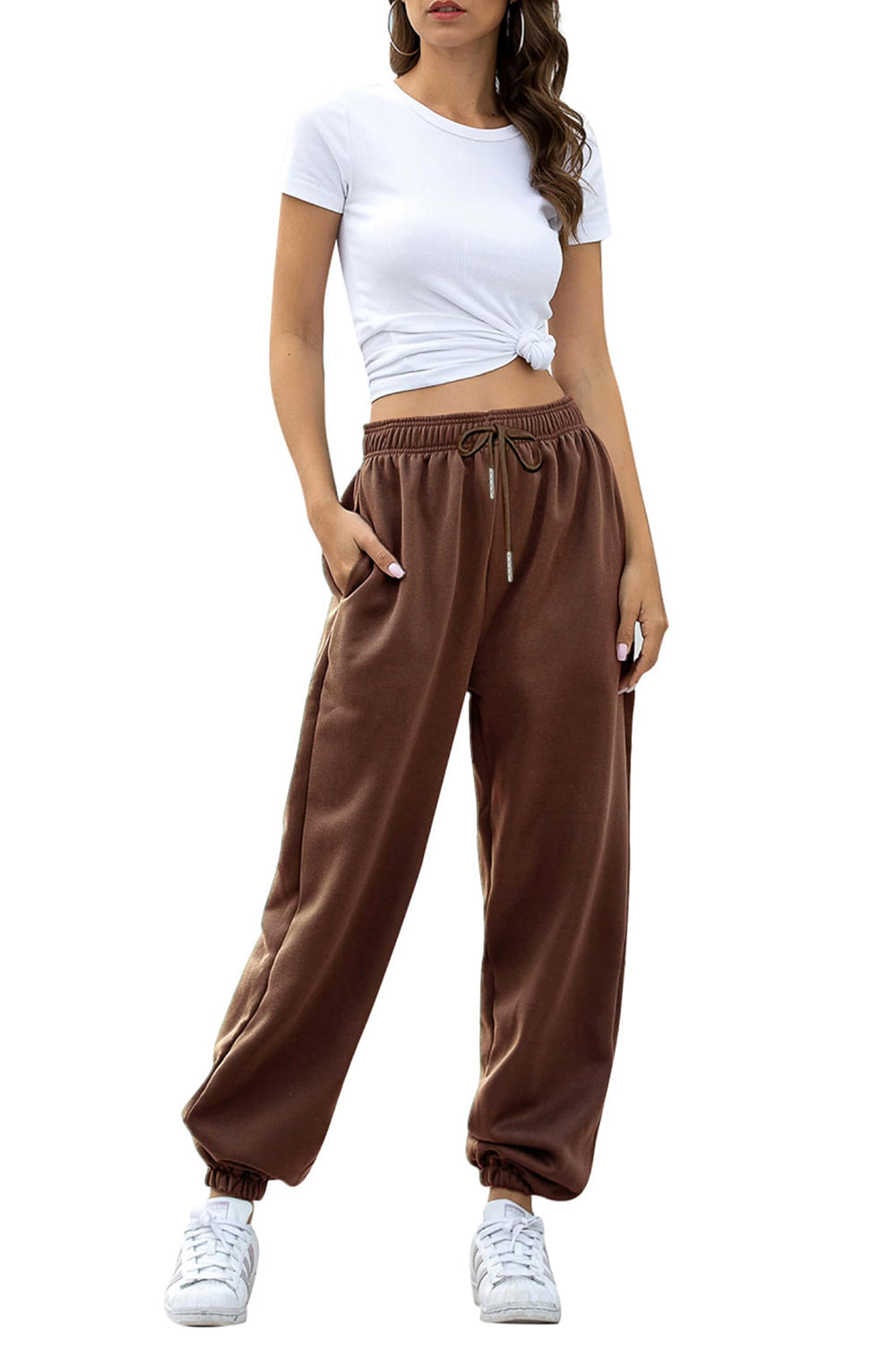Women's Black Elastic Waist Jogger Pants with Side Pockets - Image 26