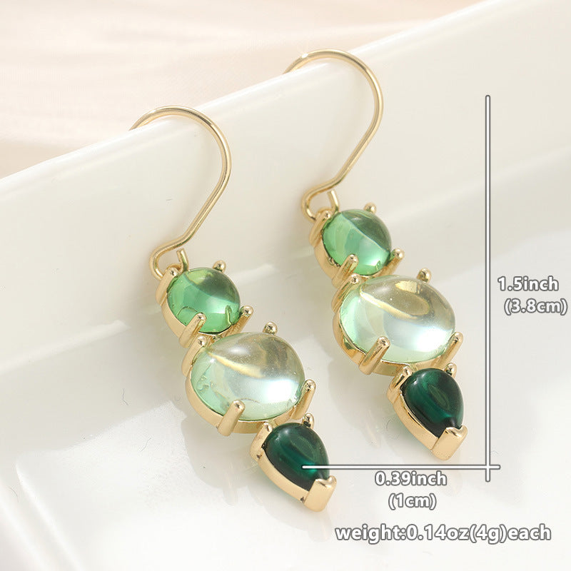 Elegant Green Stone Drop Earrings Gold Tone Brass Women Daily Vacation Fashion Jewelry Gift Versatile