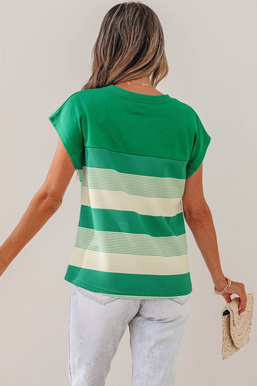 Galilea Cap Sleeve T Shirt – Striped Color Block Knit Top