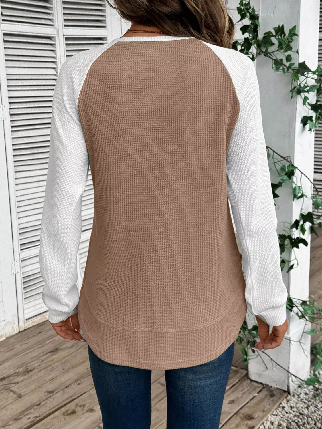 Waffle Knit Raglan Sleeve T-Shirt | Relaxed Fit Crew Neck