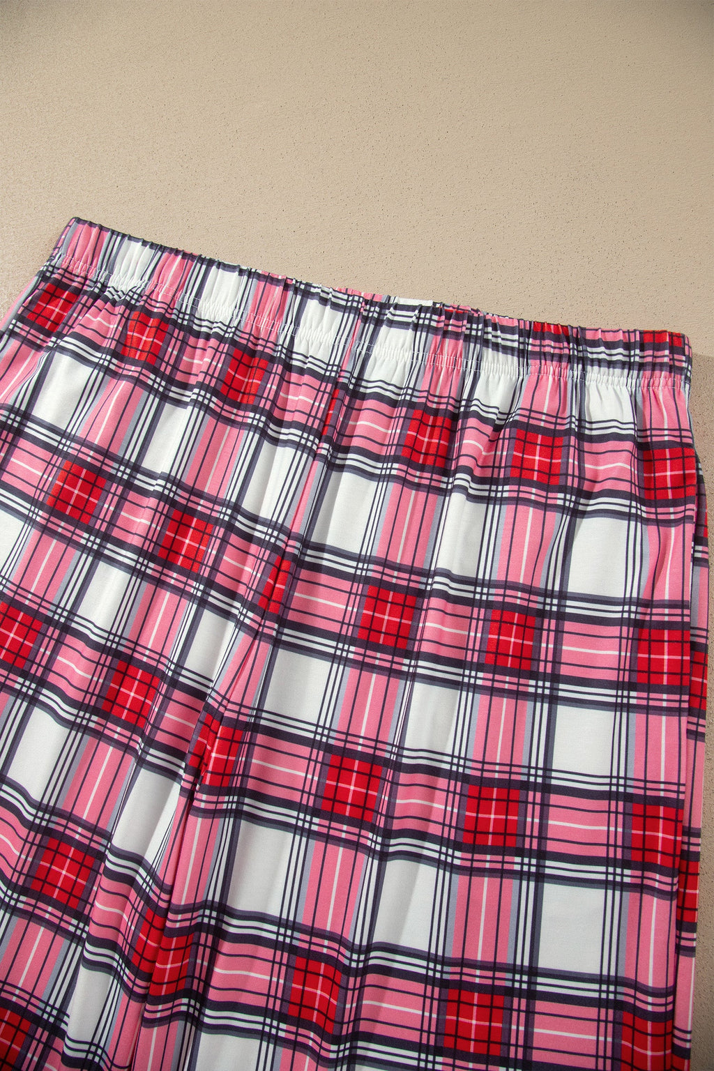 Plus Size Plaid Buttoned Shirt & Pants Pajama Set