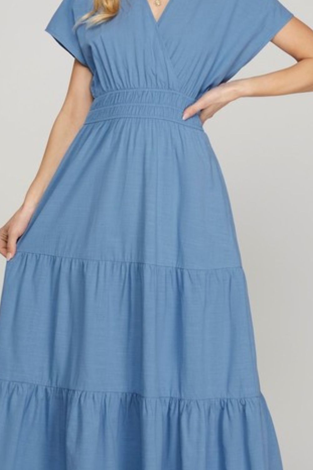 Surplice Tiered Maxi Dress with Pockets