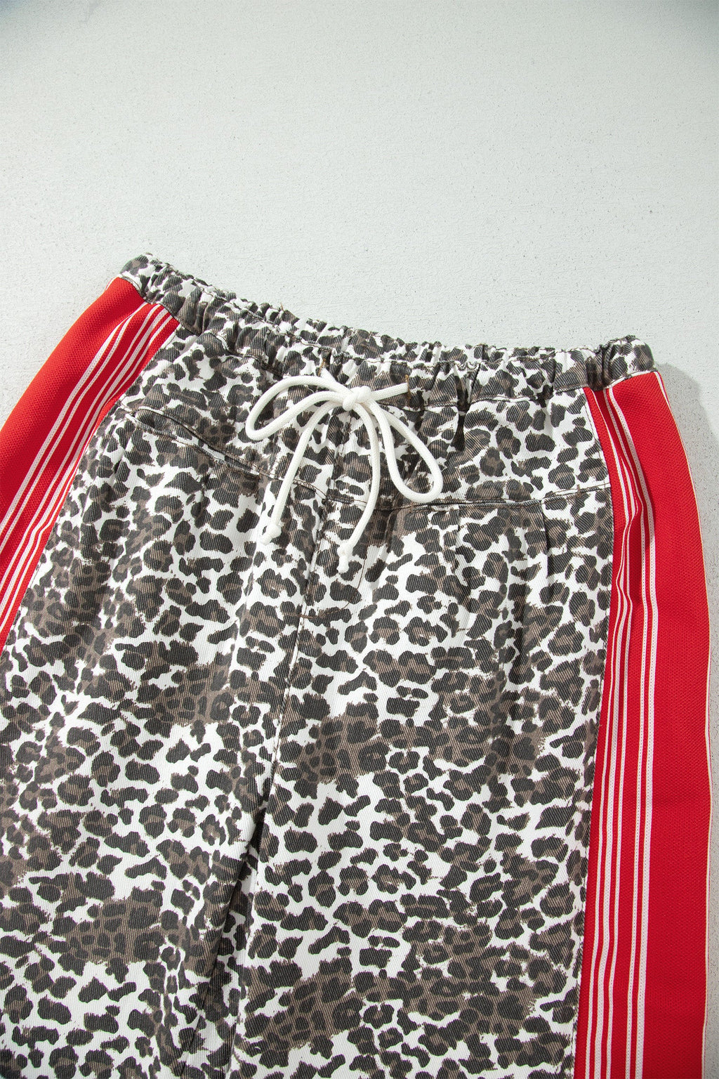 Leopard Stripe Side Drawstring High Waist Jeans