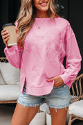 Bow Tie Lace Embroidered Reverse Seam Sweatshirt