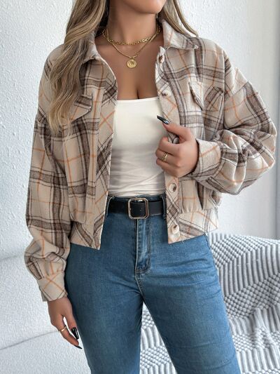 Classic Plaid Long Sleeve Button-Up Jacket for Women