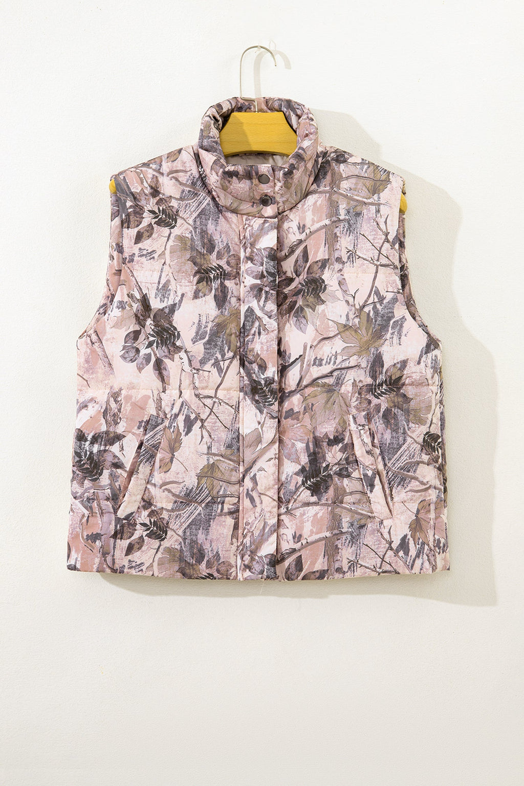Woodland Camo Collared Sleeveless Puffer Vest