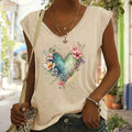 Women's Floral Heart Print V-Neck Short Sleeve Summer T-Shirt - Image 5