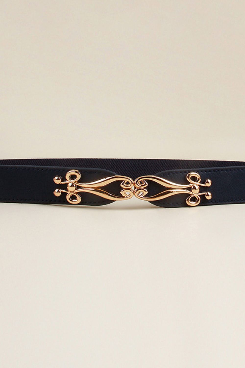 Alloy Buckle Elastic Belt | Durable PU in Navy & Gold