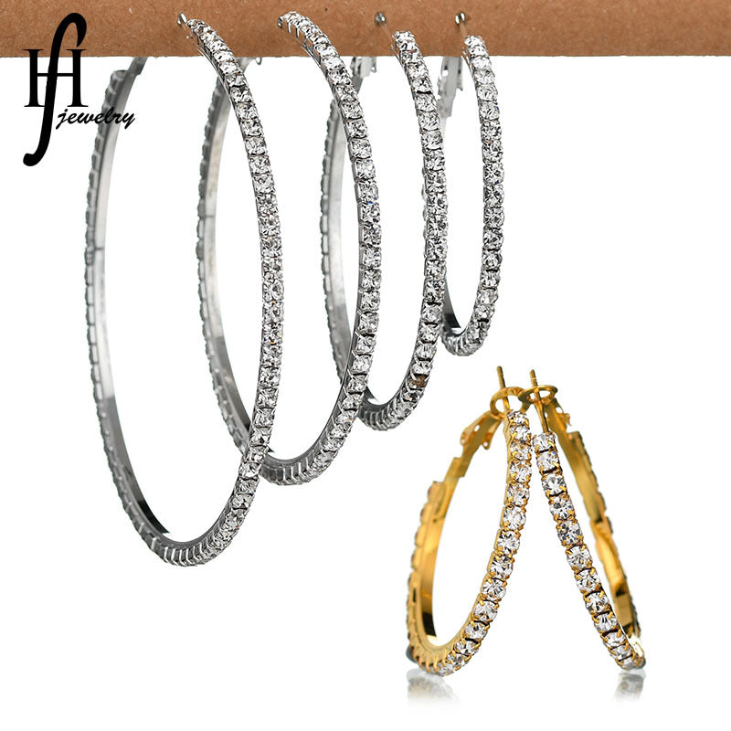 Stainless Steel Rhinestone Large Hoop Earrings For Women