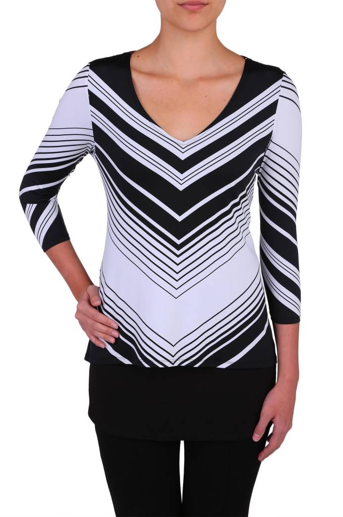 Woman wearing a stylish double layer tunic top in a comfortable stretch fabric