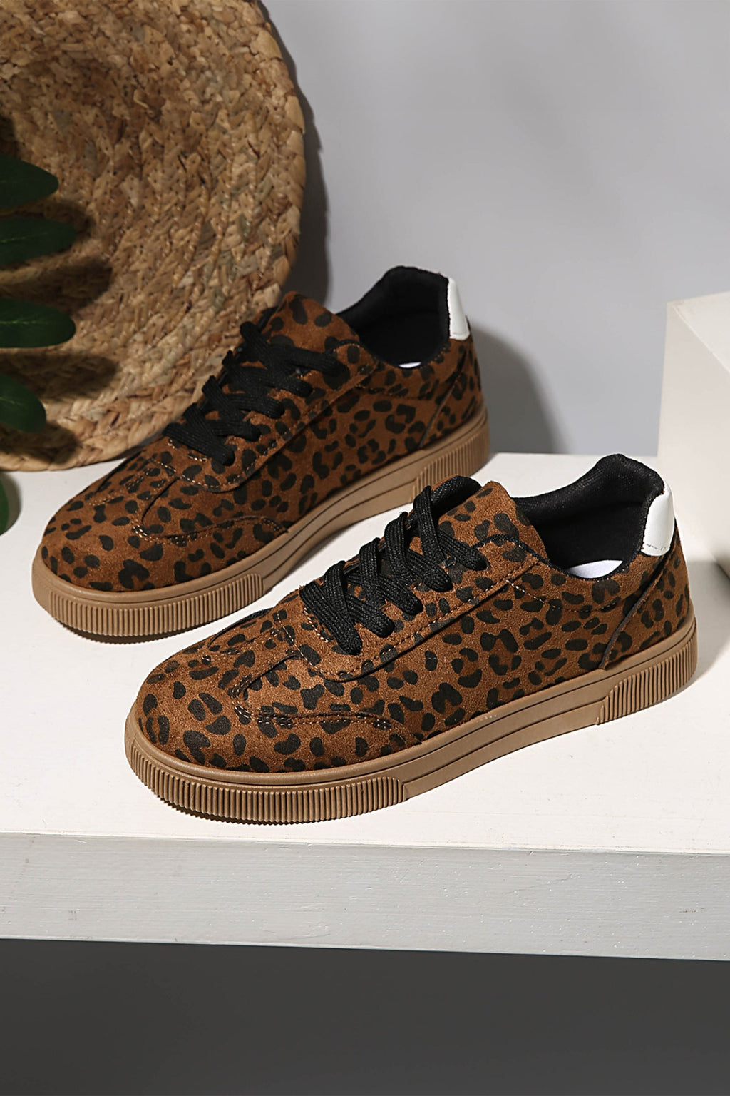 Womens Leopard Print Patchwork Lace Up Sneakers - Image 6