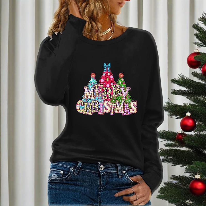 Women’s White Long Sleeve Christmas Tree Graphic T-Shirt