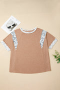 Plus Size Leopard Colorblock Patchwork Tee