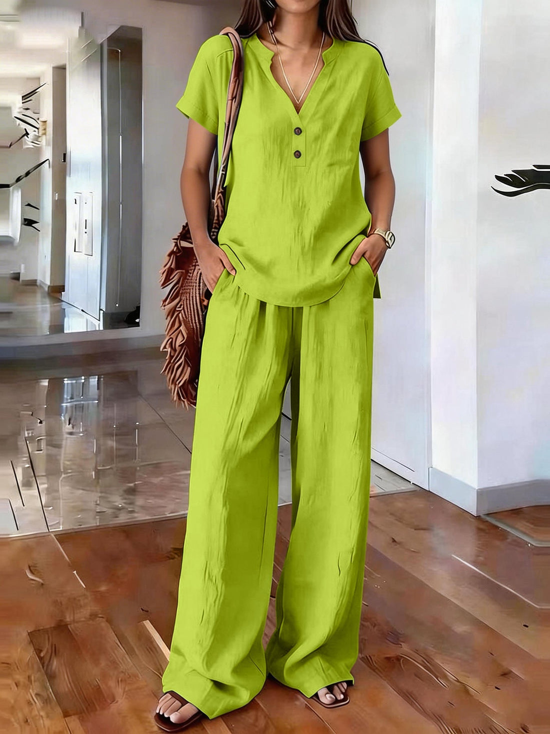 Women’s Casual Solid Color Two Piece Set Relaxed Matching Outfit - Image 9