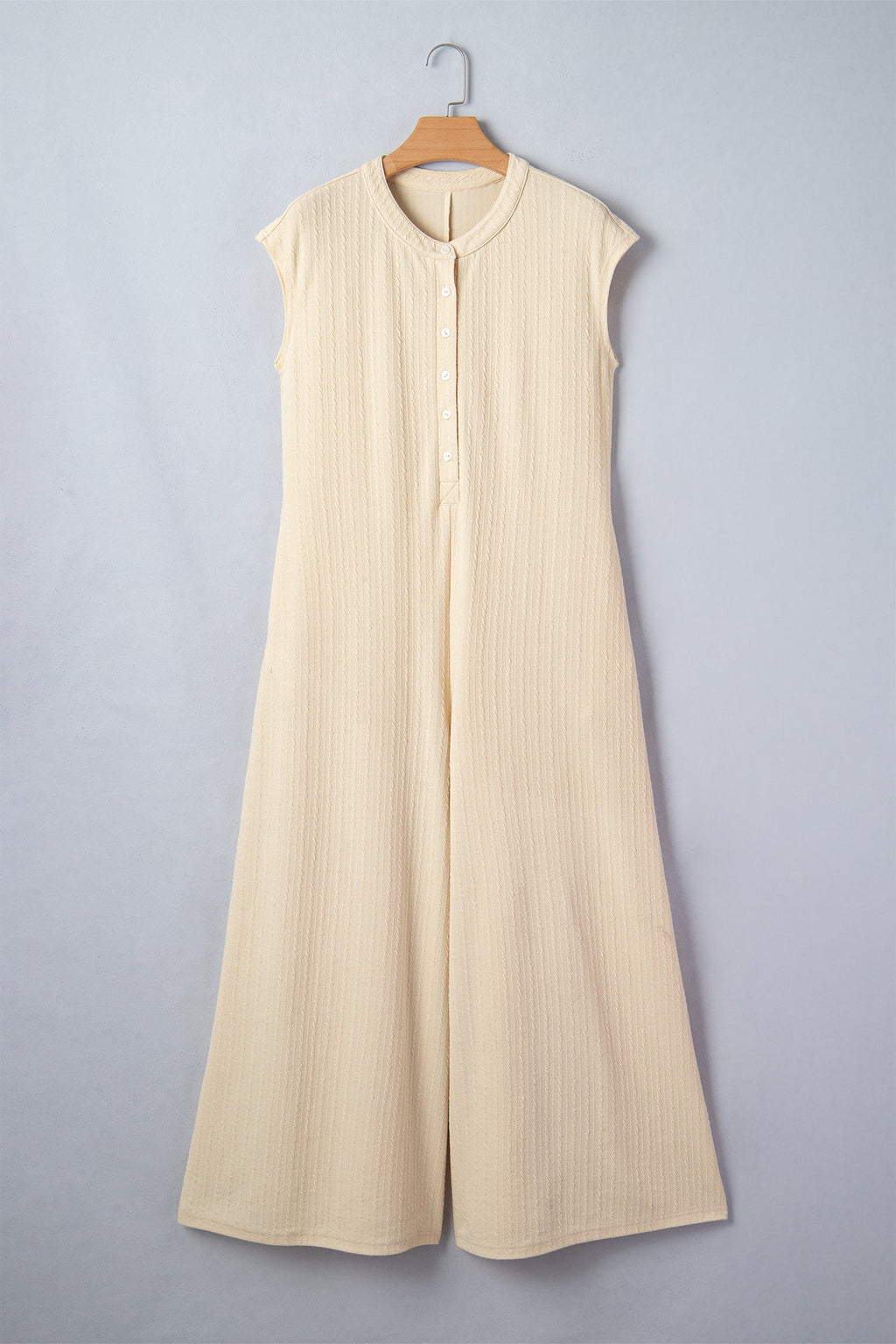 Jet Stream Half Buttons Ribbed Knit Wide Leg Jumpsuit