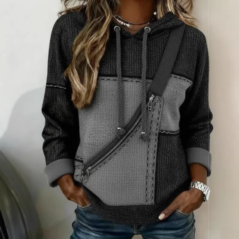 Women's 3D Printed Color-Block Hooded Sweatshirt in JLNWY11 TCFS 5057