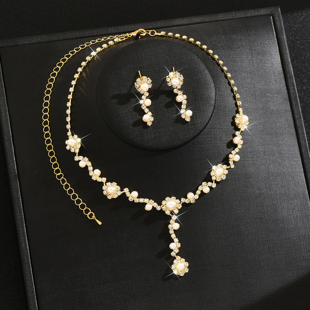 Womens Elegant European Style 2 Pcs Pearl Jewelry Set,Necklace And Matching Accessories For Daily Party Wear