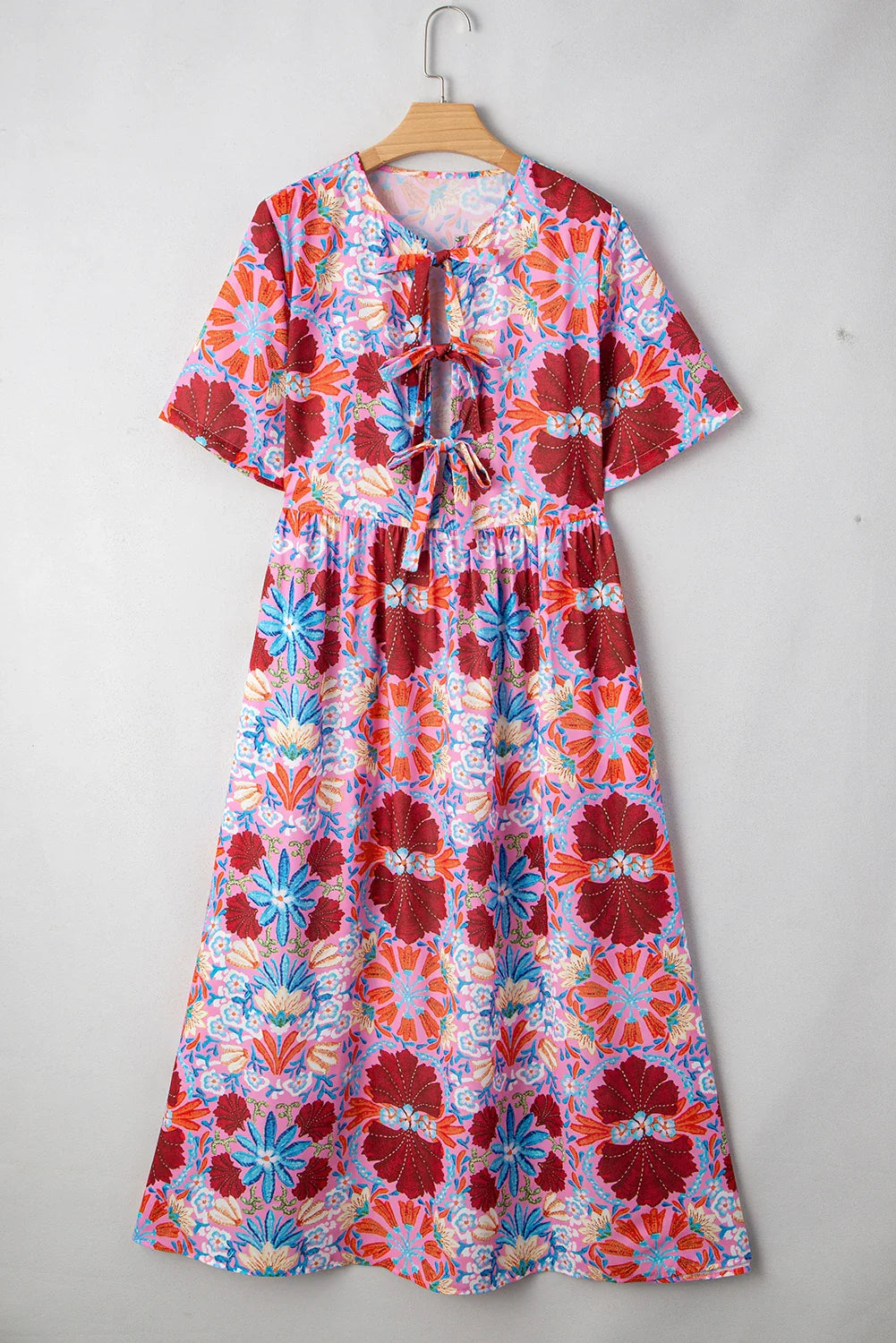 Women's Floral Tie-Front Midi Dress