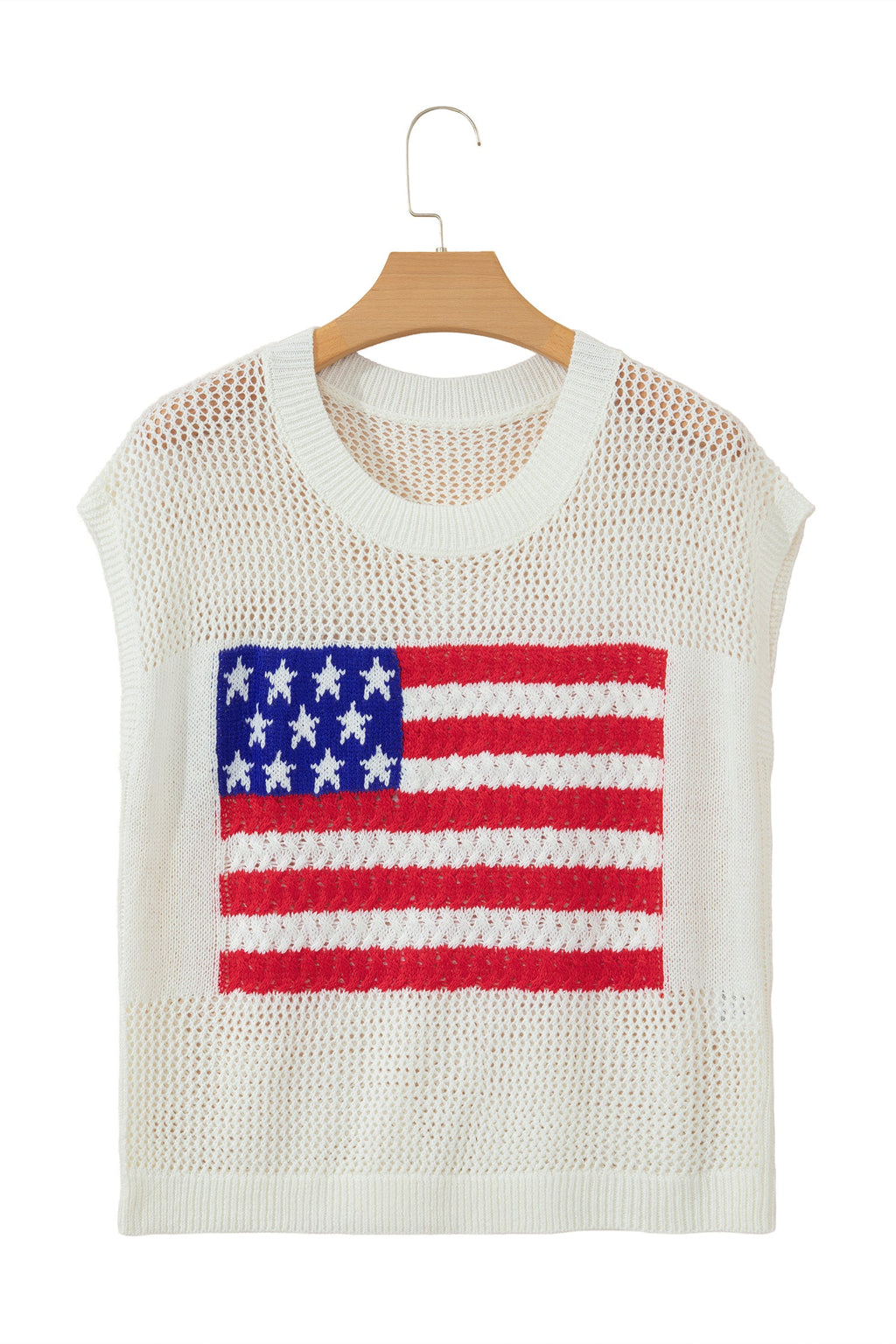 USA Flag Crochet Short Sleeve Sweater Top