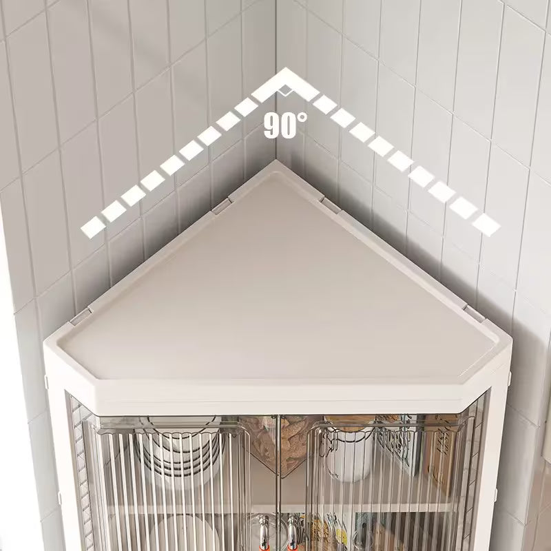 3-Tier Foldable Stackable Corner Storage Cabinet with Transparent Doors