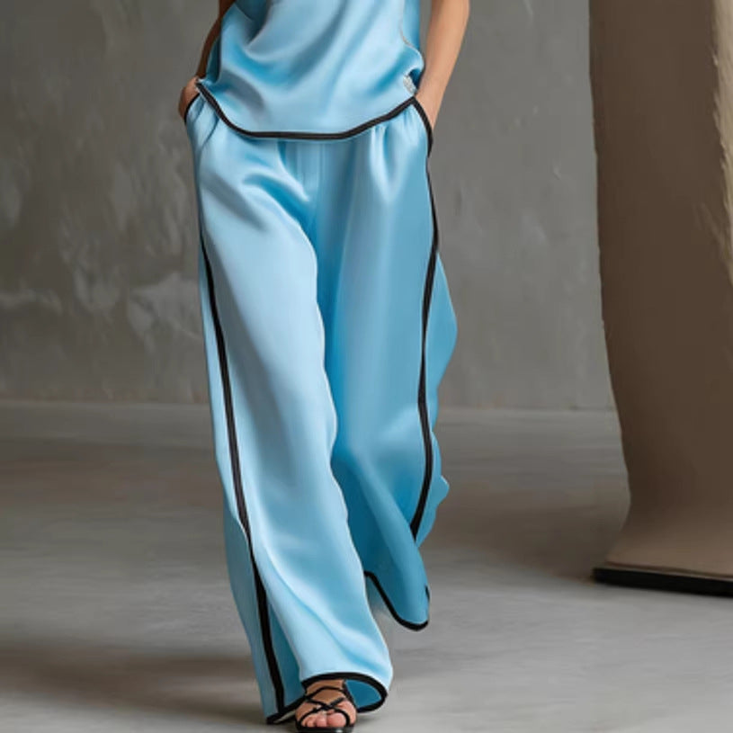 Women’s Sleeveless V-Neck Top and Wide-Leg Pants Set
