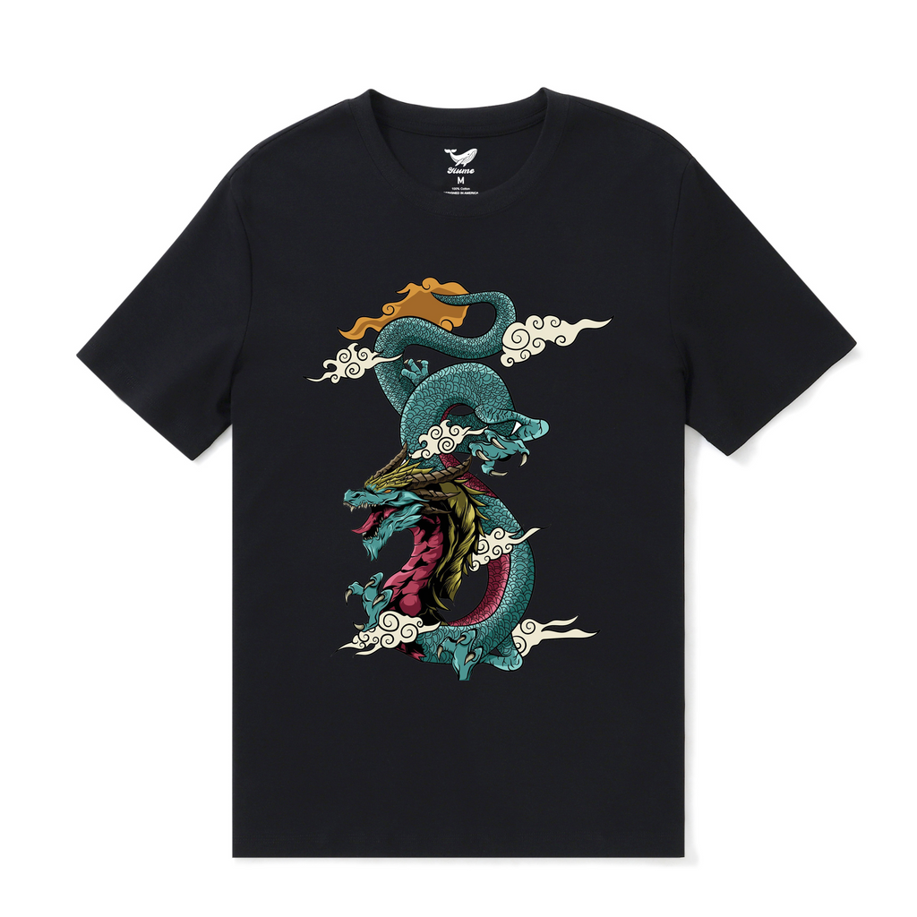 Dragon Soars Crew Neck T-Shirt in Black 100% Cotton