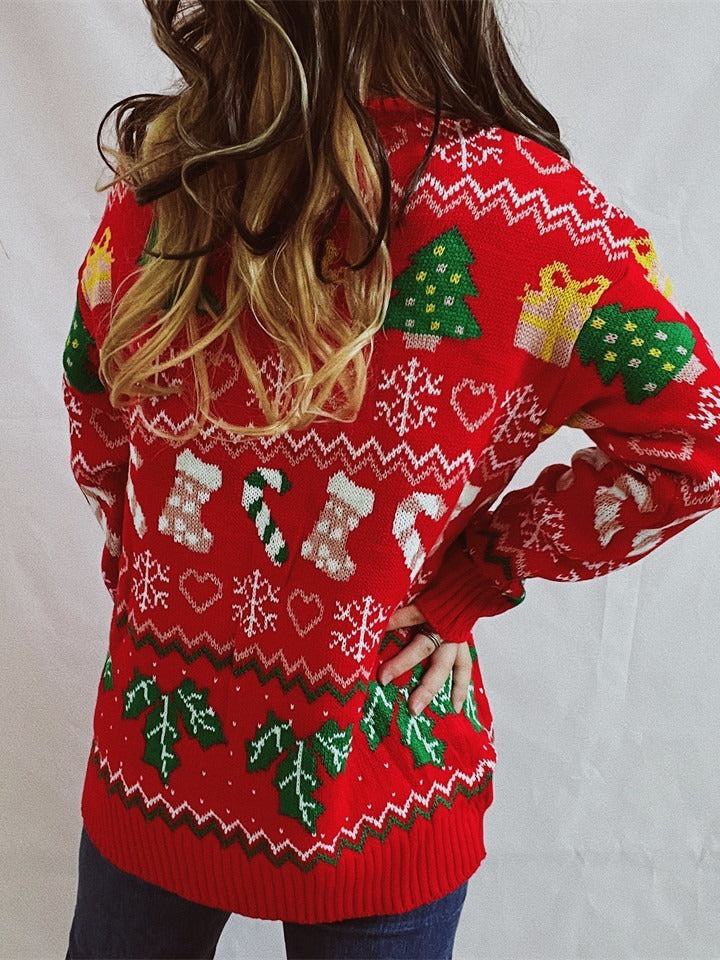 Women’s Festive Loose Round Neck Long-Sleeve Holiday Sweater - Image 2