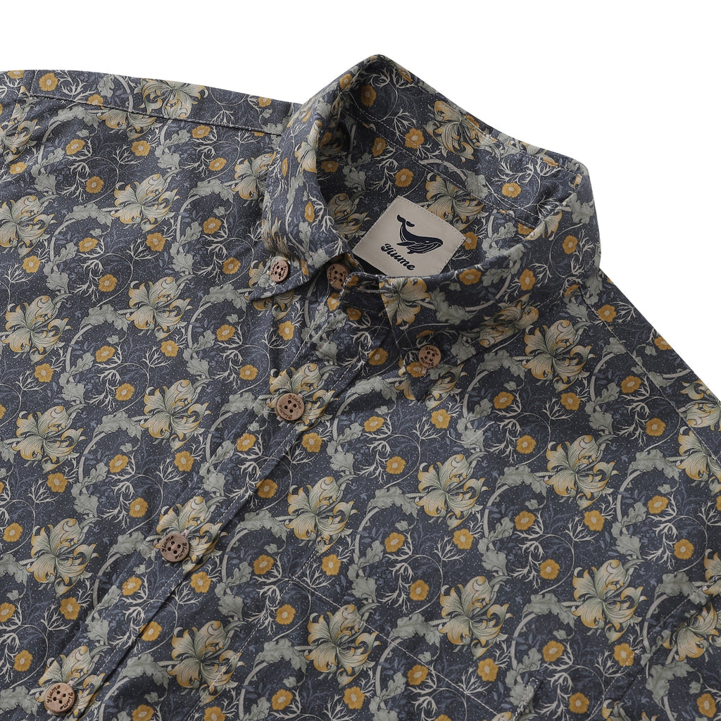 Men's Vintage Floral Cotton Button-Down Short Sleeve Aloha Shirt