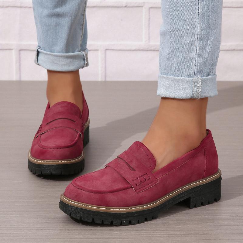 Women Thick-Sole Solid Color Loafers Trendy Chunky Flats