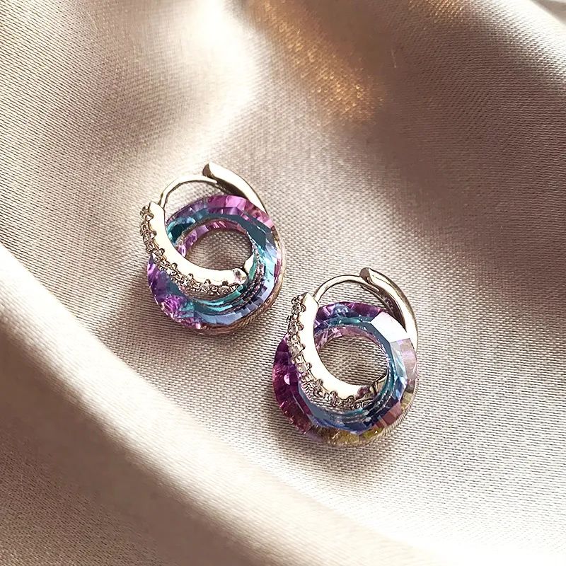 Shimmer Crystal Circle Earrings Elegant Premium Geometric Hoops
