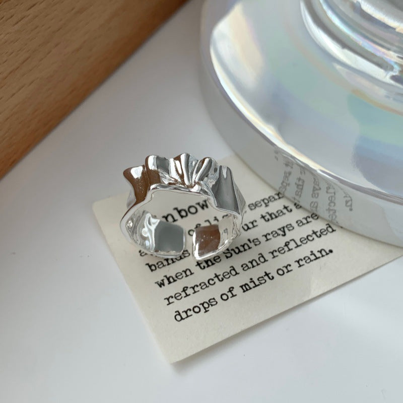 Korean Irregular Texture Wave Ring For Women & Men, Neutral Style, Open Adjustable Ring, INS Niche Index Finger Accessory