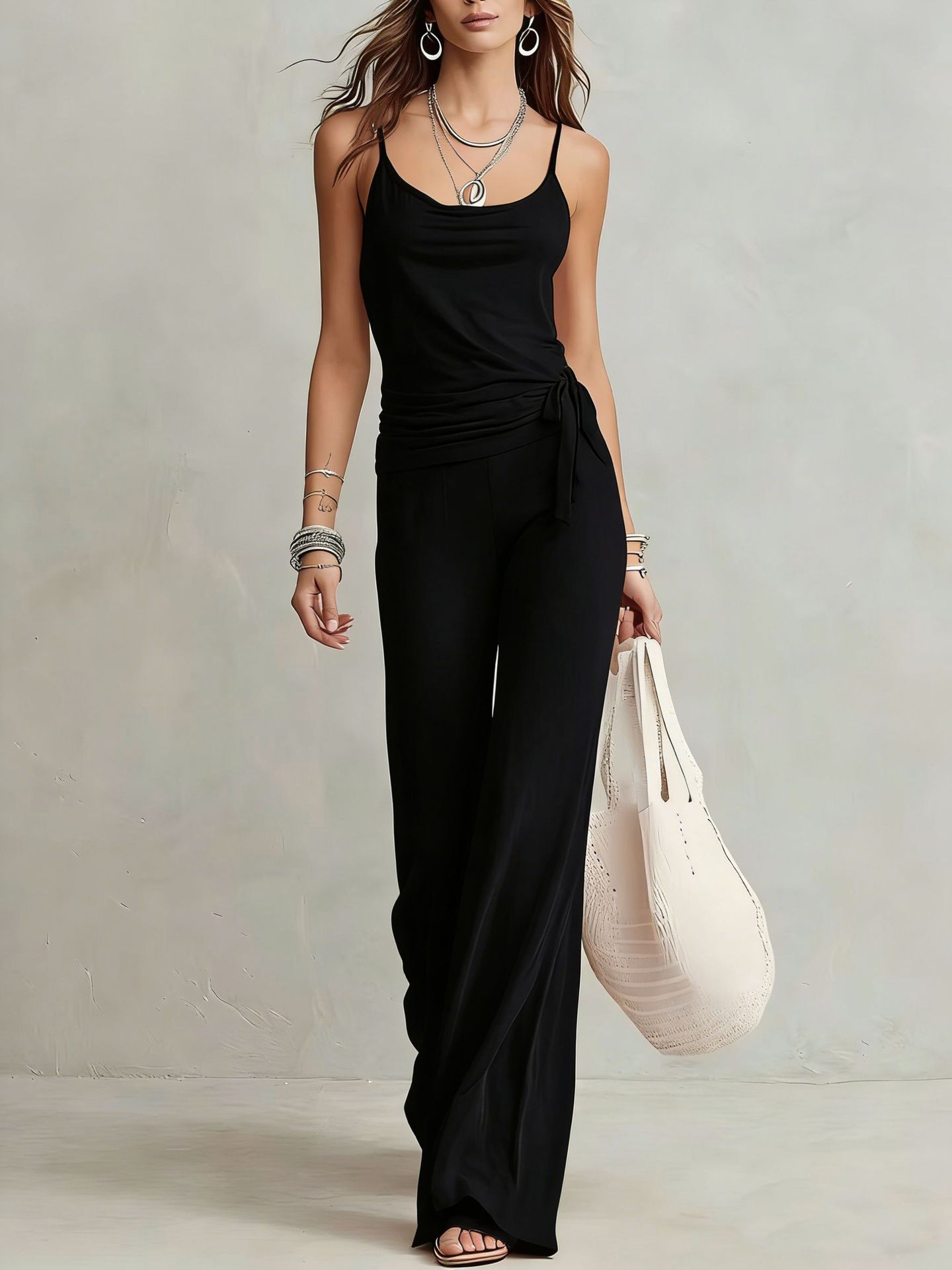 Women's Solid Color Sleeveless Top and Wide Leg Pants Set - Image 6