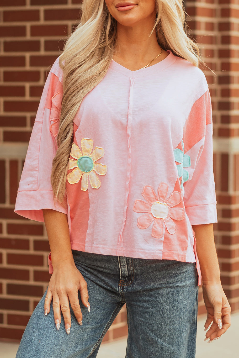 Wrenleigh Oversized T-Shirt with Flower Patch and Exposed Seams - Image 7