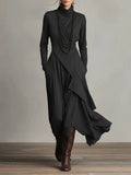 Women's High-Neck Long-Sleeve Wrap Maxi Dress with Pockets - Image 2